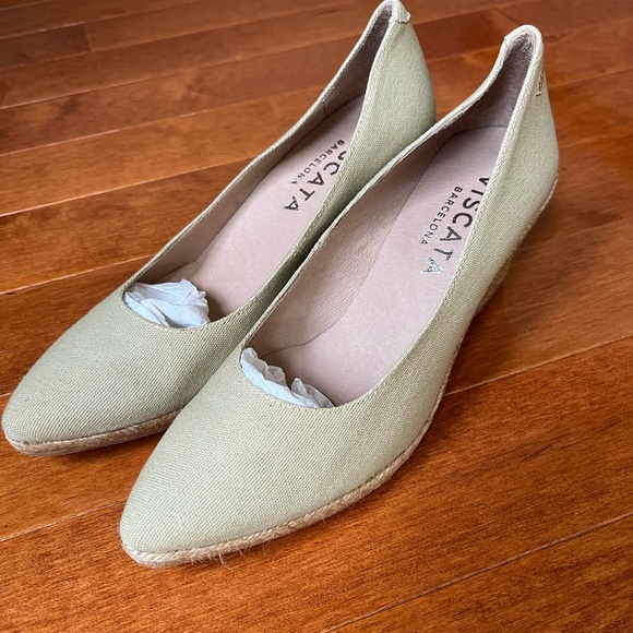Various Sizes Viscata Roses Espadrille Beige Canvas Wedge Pumps - Picture 7 of 10